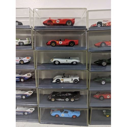 204 - Thirty cased Schuco Piccolo models of racing cars to include Rothmans Porsche, Ford GT40, Ferrari an... 