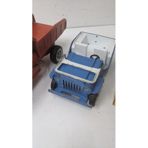 232 - Retro Tonka Toys to include a Mighty Leader, a Blue Jeep and a red dumper truck
Location: 3-3
If the... 