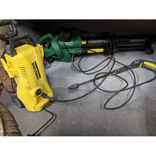 353 - A Powerplus garden 300w leaf blower/vacuum and a Karcher K2 power control pressure washer
Location: ... 