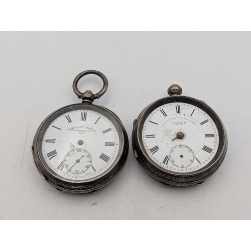 111 - Two open faced silver cased pocket watches to include a Veracity watch and one other, A/F
Location:A... 