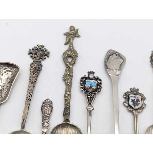 62 - Silver spoons to include six sterling silver examples with bamboo style terminals, total weight 46.2... 