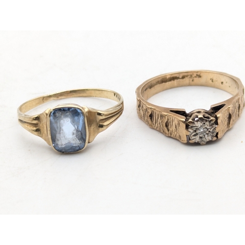71 - Two rings to include a 9ct diamond illusion set ring with a textured tapering shank, along with a ye... 