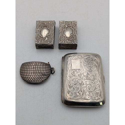 96 - A George V silver cigarette case having floral engraved decorated with gilt interior, hallmarked Bir... 