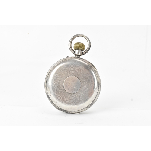 32 - A late Victorian Dent silver open face keyless wound pocket watch, the white enamel dial having Arab... 