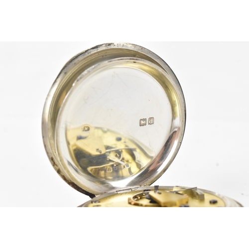 32 - A late Victorian Dent silver open face keyless wound pocket watch, the white enamel dial having Arab... 