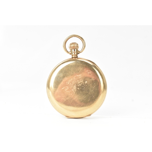 33 - A Waltham early 20th century 9ct gold open face pocked watch, the white enamel dial having Roman num... 