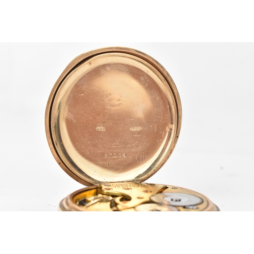 33 - A Waltham early 20th century 9ct gold open face pocked watch, the white enamel dial having Roman num... 