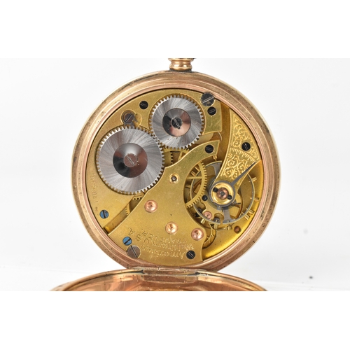 33 - A Waltham early 20th century 9ct gold open face pocked watch, the white enamel dial having Roman num... 