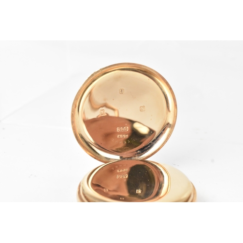 34 - A Waltham early 20th century 9ct gold full hunter pocket watch, the white enamel dial having Arabic ... 