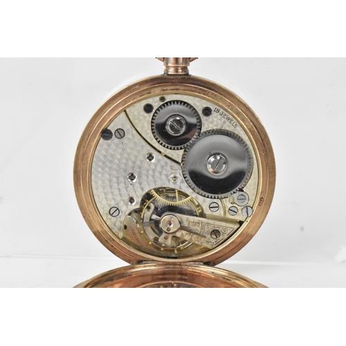35 - An early 20th century 9ct gold half hunter pocket watch, the white enamel dial having Roman numerals... 