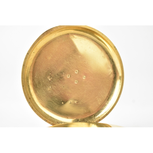 37 - A late Victorian 18ct yellow gold open face pocket watch, the white enamel dial having Roman numeral... 
