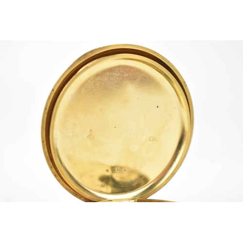 37 - A late Victorian 18ct yellow gold open face pocket watch, the white enamel dial having Roman numeral... 