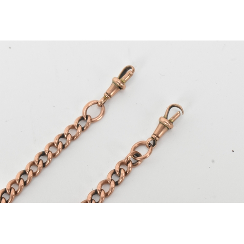38 - A late 19th/early 20th century 9ct rose gold Albert pocket watch chain with two 9ct gold dog clip cl... 
