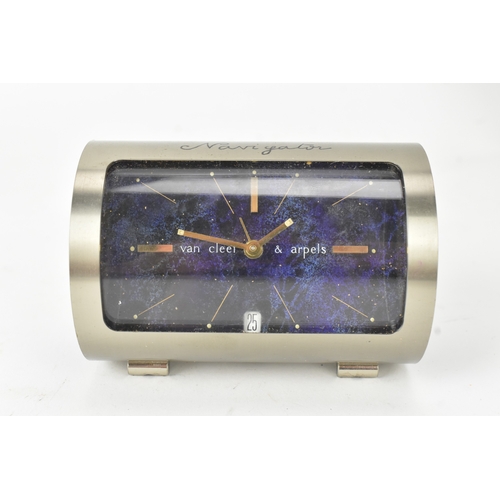 46 - A Van Cleef & Arpels ‘Navigator’ travel alarm clock, circa 1970s, having a stainless steel cylindric... 