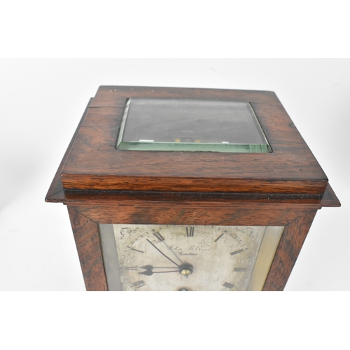 54 - A 19th century rosewood bracket clock, the silver dial signed John B Cross London, with Roman numera... 