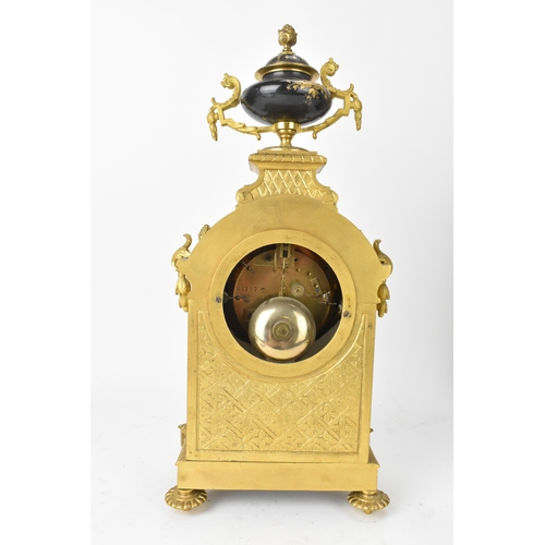 56 - A late 19th century French ormolu and porcelain-mounted mantel clock and single garniture, by Henry ... 