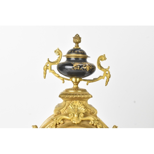 56 - A late 19th century French ormolu and porcelain-mounted mantel clock and single garniture, by Henry ... 