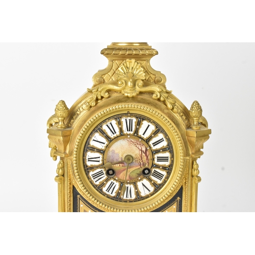 56 - A late 19th century French ormolu and porcelain-mounted mantel clock and single garniture, by Henry ... 
