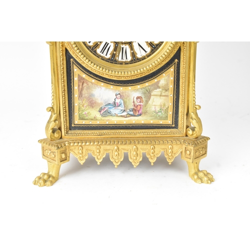 56 - A late 19th century French ormolu and porcelain-mounted mantel clock and single garniture, by Henry ... 