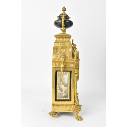 56 - A late 19th century French ormolu and porcelain-mounted mantel clock and single garniture, by Henry ... 