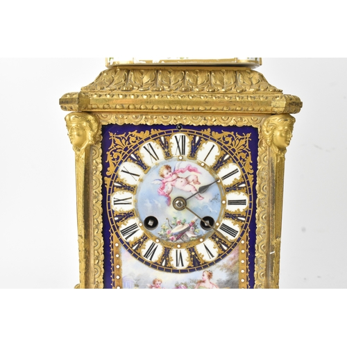 57 - A late 19th century French ormolu and Sevres-style porcelain-mounted mantel clock, the circular dial... 