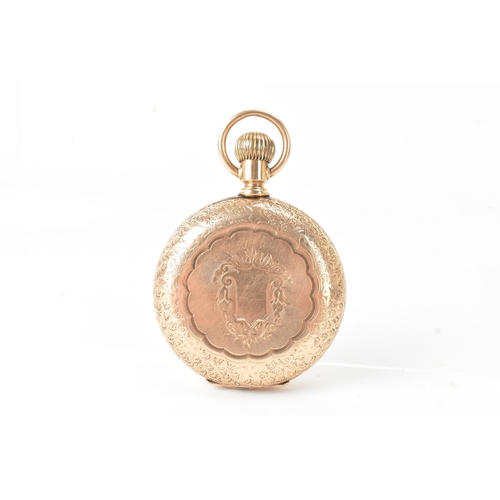 7 - A Waltham early 20th century 14ct gold full hunter pocket watch, having a white enamel dial with Rom... 