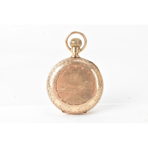 7 - A Waltham early 20th century 14ct gold full hunter pocket watch, having a white enamel dial with Rom... 