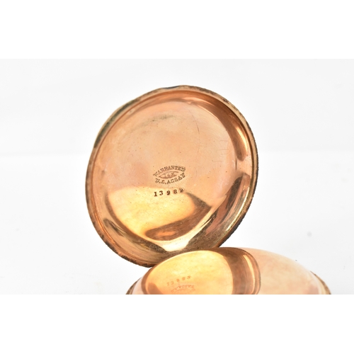 7 - A Waltham early 20th century 14ct gold full hunter pocket watch, having a white enamel dial with Rom... 