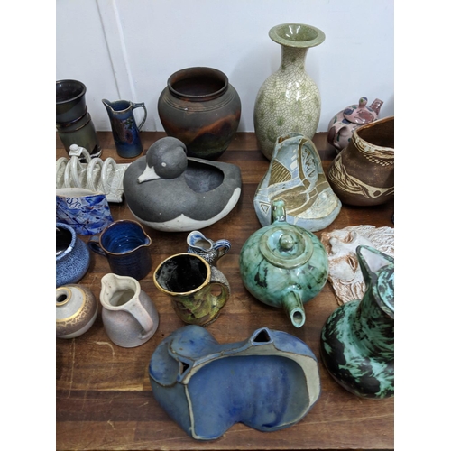 Studio Pottery to include a vase fashioned as a duck, a toast rack, two ...