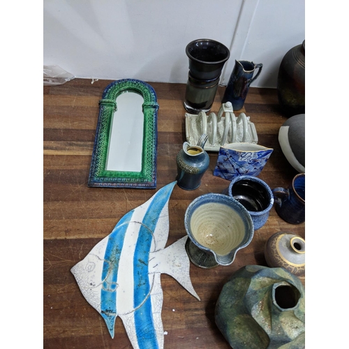 Studio Pottery to include a vase fashioned as a duck, a toast rack, two ...