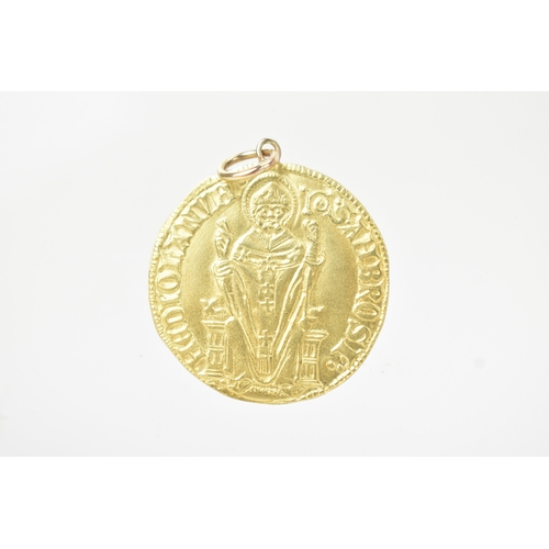 342 - An gold token, modelled as a replica Byzantine coin, tested as 18ct gold, of circular form depicting... 