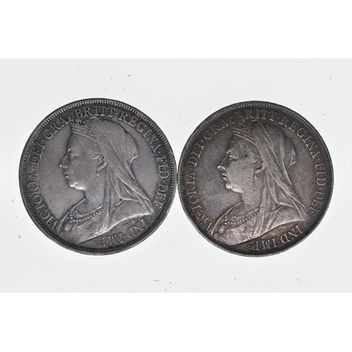 43 - United Kingdom - Victoria (1937-1901), 2x Silver Crowns; 1893, and 1899,

1893 Proof-like About Extr... 