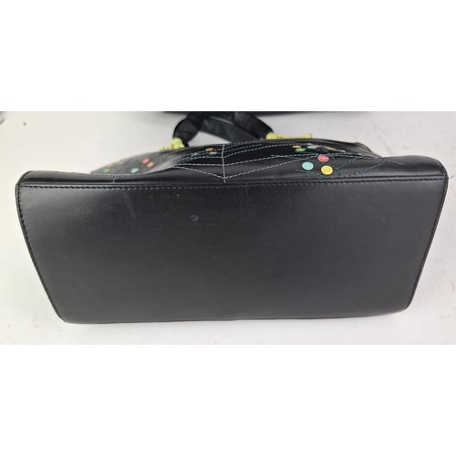 20 - Radley- Two black leather bags, one with a dog toggle and the larger bag with both dog and floral to... 