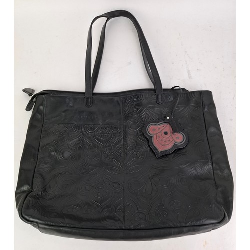 20 - Radley- Two black leather bags, one with a dog toggle and the larger bag with both dog and floral to... 