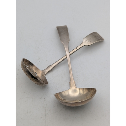 15 - Silver to include a sugar ladle hallmarked Exeter 1847 and a sauce ladle hallmarked Dublin 1806, tot... 