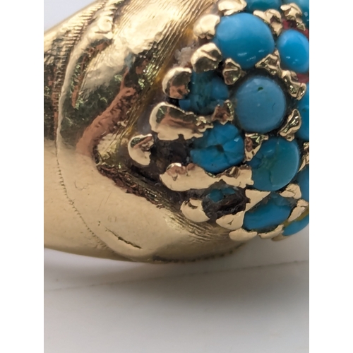 23 - A Victorian yellow gold and turquoise cluster ring tested as 18ct gold, size H, 8.4g
Location:R1
If ... 