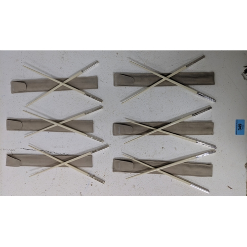 A set of six pairs of Christofle Pyramid pattern silver plated and composition chopsticks, each in a bag
Location: A4M
If there is no condition report shown, please request