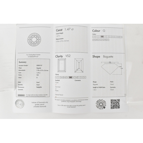 5 - A 1.47ct baguette cut diamond engagement ring, with De Beers Diamond Grading report stating the cent... 
