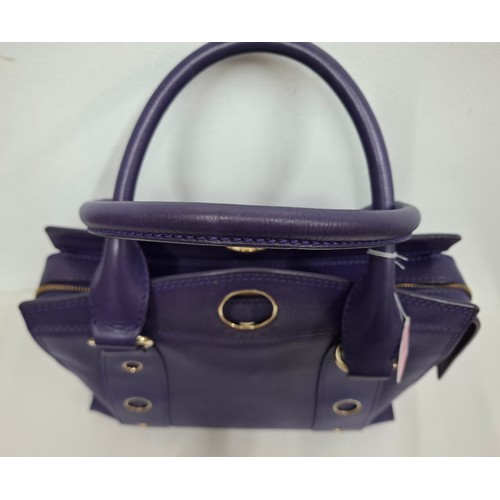 2 - Celine- A purple leather CE00/35 hand bag having silver tone hardware with ring design to the main b... 
