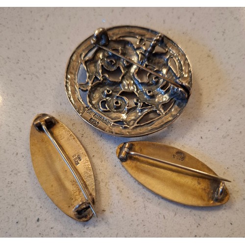 39 - Three mid 20th Century Norwegian silver brooches to include 2 Gustav Hellstrom enamel brooches total... 