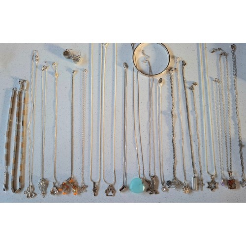 53 - A quantity of silver chains (min 41.5g). a Plenderleiths silver 2-tone necklace and matching bracele... 