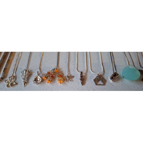 53 - A quantity of silver chains (min 41.5g). a Plenderleiths silver 2-tone necklace and matching bracele... 