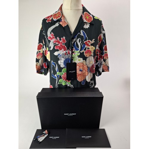 8 - Saint Laurent- An unworn gents black casual shirt with multi-coloured Japanese inspired design, size... 