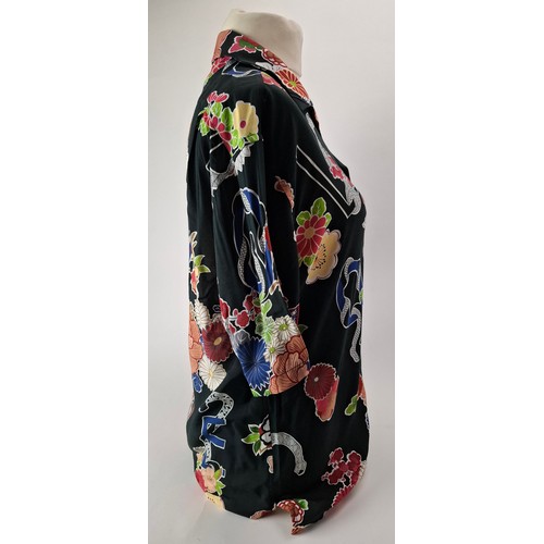 8 - Saint Laurent- An unworn gents black casual shirt with multi-coloured Japanese inspired design, size... 