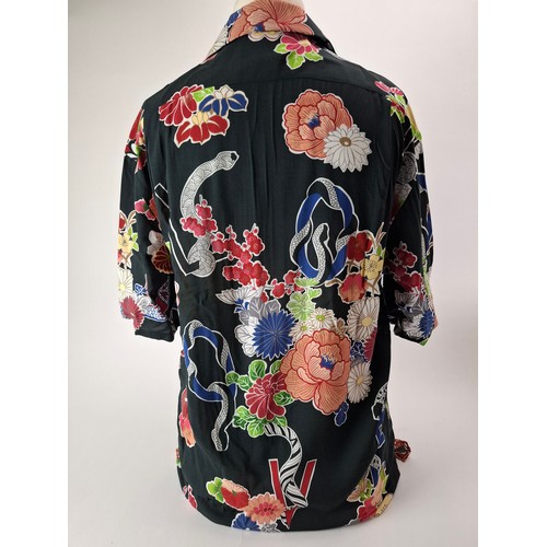 8 - Saint Laurent- An unworn gents black casual shirt with multi-coloured Japanese inspired design, size... 