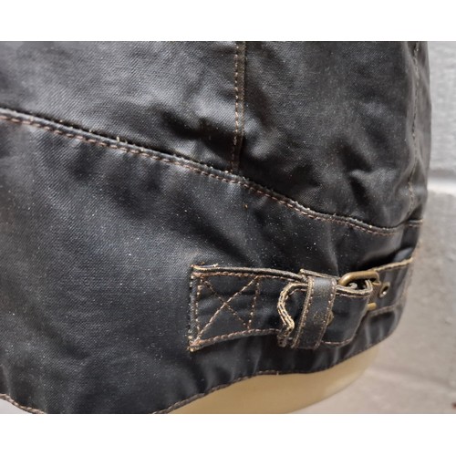 26 - Belstaff- A gents dark brown wax cotton biker style jacket having a tartan lining and black cord col... 