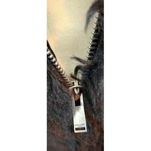 6 - Saint Laurent- An unworn Autumn 2016 black faux fur coat with black padded lining, black leather det... 