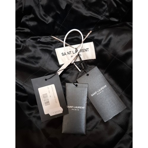 6 - Saint Laurent- An unworn Autumn 2016 black faux fur coat with black padded lining, black leather det... 