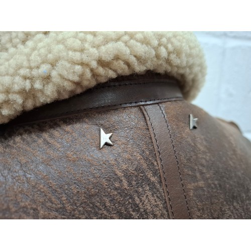 30 - Golden Goose- A gents brown leather flying style jacket with fleece lining and front zip closure, Eu... 