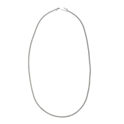 14 - An 18ct white gold diamond line necklace, of classic tennis design, set throughout with a continuous... 